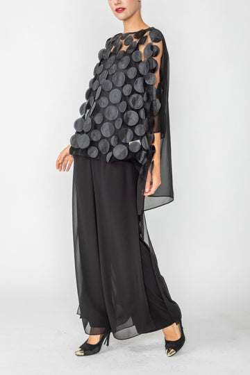 Black Chiffon Layered and Side Open Wide-Leg Pants